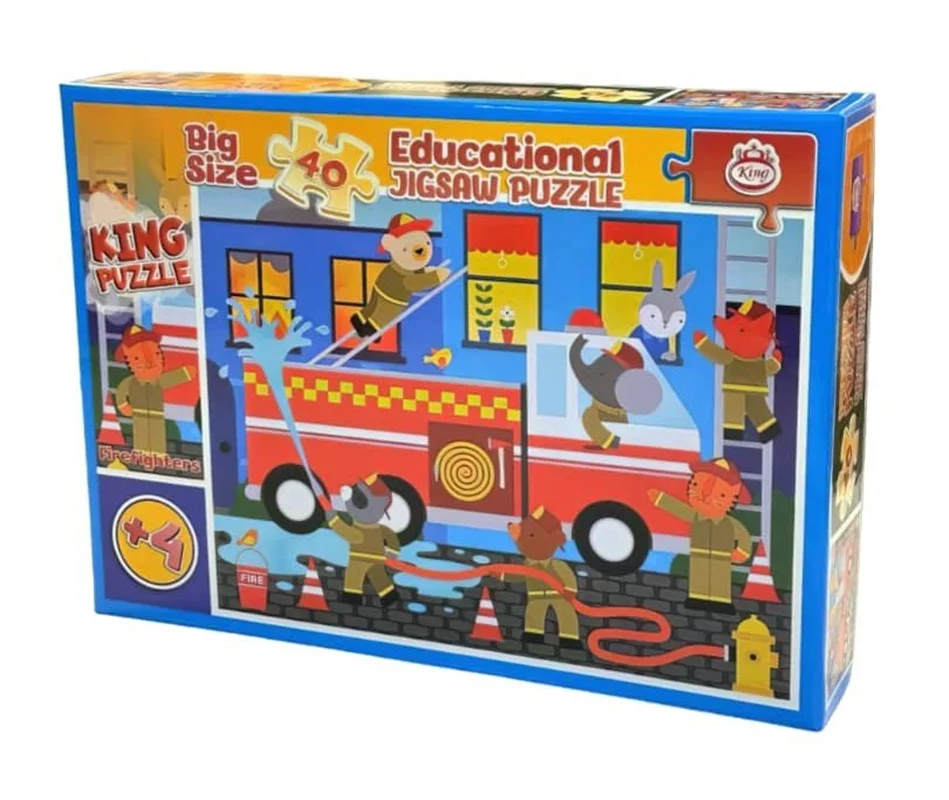 نمای جلوی جعبه پازل آموزشی کودکان کینگ مدل آتش نشانها Firefighters