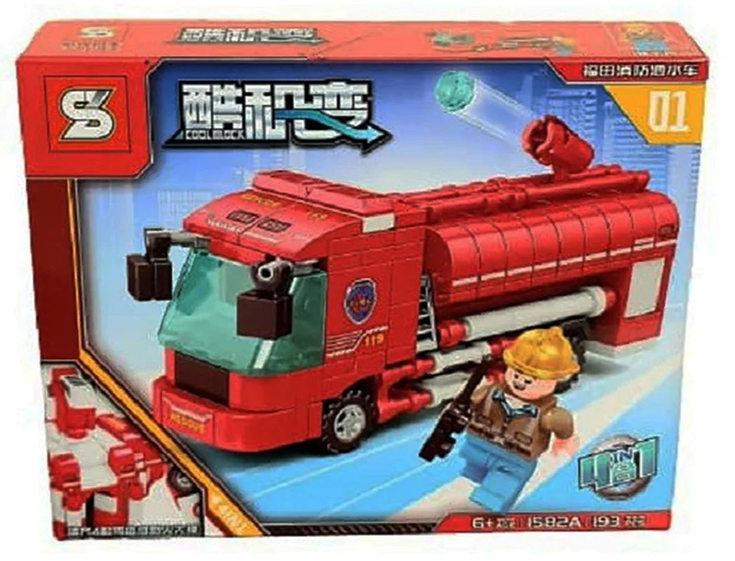خرید لگو اس وای «ماشین آتشنشانی با 1 مینی فیگور لگویی» SY Block Fire Truck Car Lego 1582a