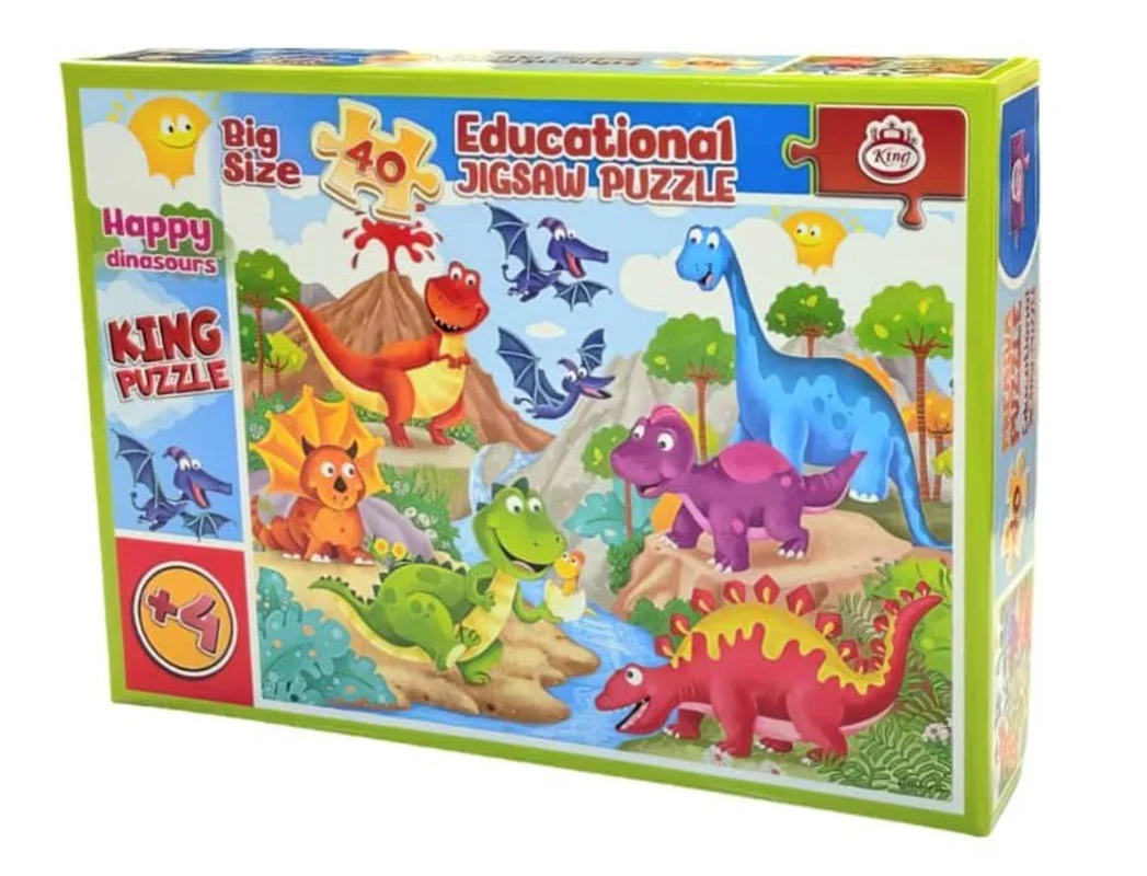 نمای جعبه پازل آموزشی کودکان Education Jigsaw Puzzle King Happy Dinosaurs نمای جلو