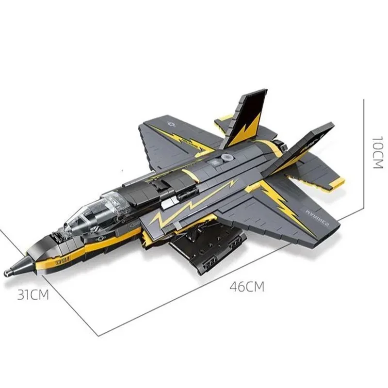 نمای مایل از لگو جت جنگنده F-35B همراه با ابعاد