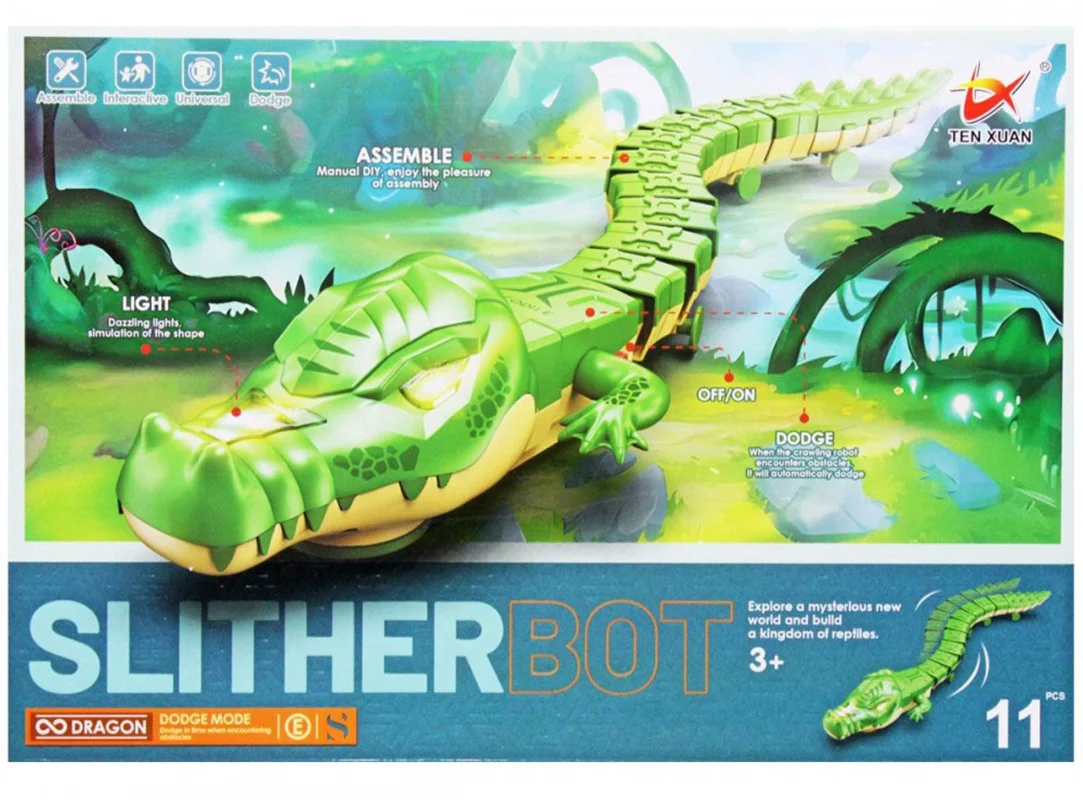 خزنده ساختنی موزیکال چراغدار تمساح متحرک مدل Slitherbot Crocodile Tenxuan 11Pcs - بستهبندی