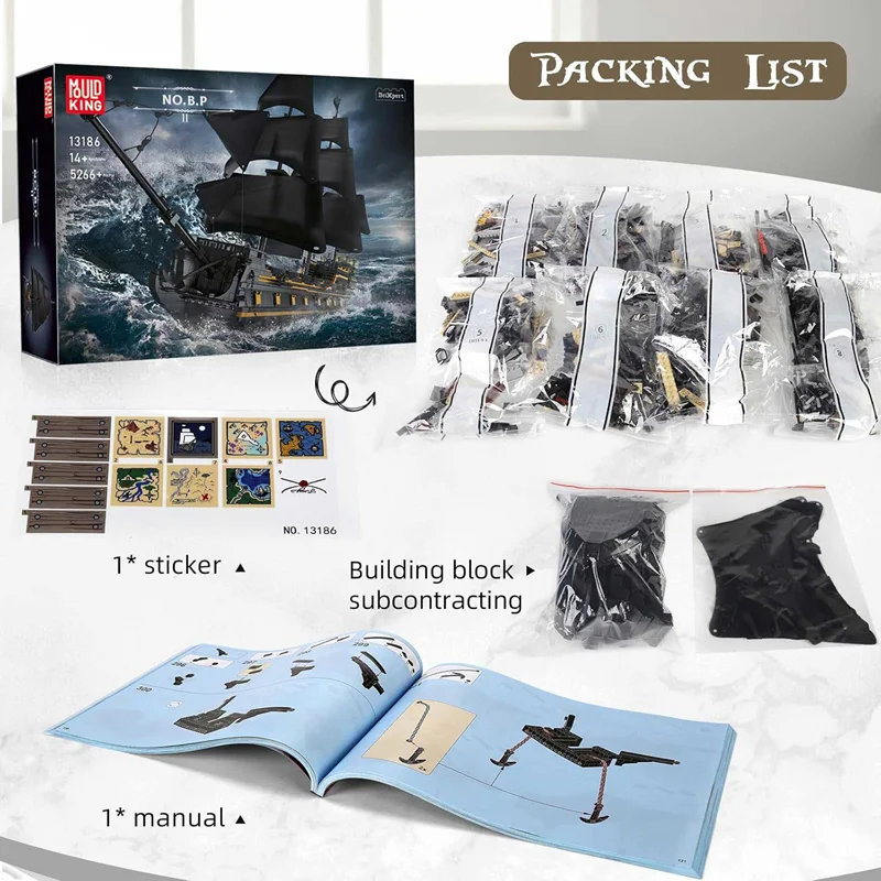 تصویر بستهبندی مستقل قطعات لگو Mould King 13186 و دفترچه راهنما