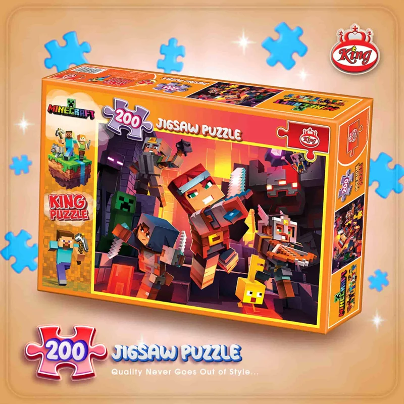 نمای سه بعدی بسته بندی پازل کینگ 200 تکه ماینکرفت Minecraft