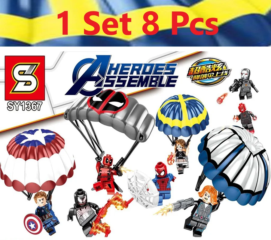 خرید لگو اس وای ساختنی «ست 8 تایی مینی فیگورهای، اونجرز چتر نجات» SY Block Avengers Super Heros Parachute minifigure 8 in 1 set SY1367