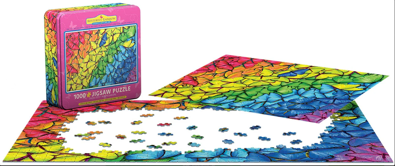 پازل یوروگرافیک 1000 تکه جعبه فلزی «رنگین کمان پروانه ای» Eurographics Puzzle Butterfly Rainbow Tin 1000 pieces 8051-5603