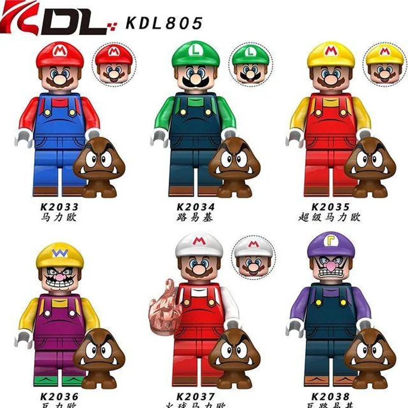 خرید آدمک لگویی فله مینی فیگور لگویی لگو «ست 6 تایی سوپر ماریو شامل: ماریو، لویجی، ماریو سازنده، واریو، فایر آتش ماریو، والویجی» KDL Minifigures Mario, Luigi, Builder Mario, Wario, Fire Mario, Waluigi set Of 6 KDL805