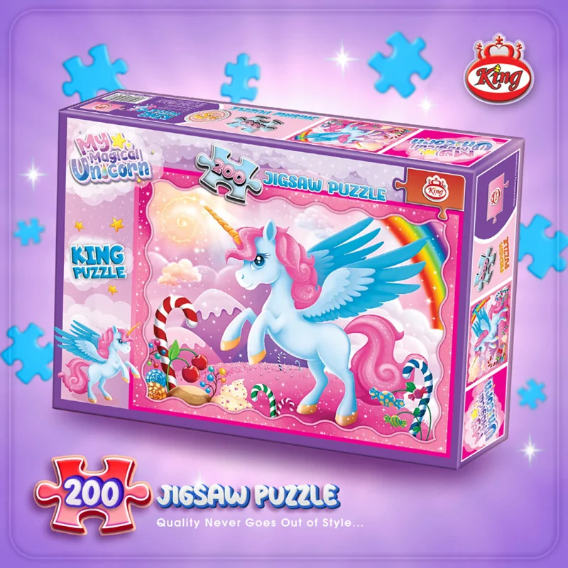 نمای سه بعدی بسته بندی پازل کینگ 200 تکه تک شاخ جادویی من My Magical Unicorn
