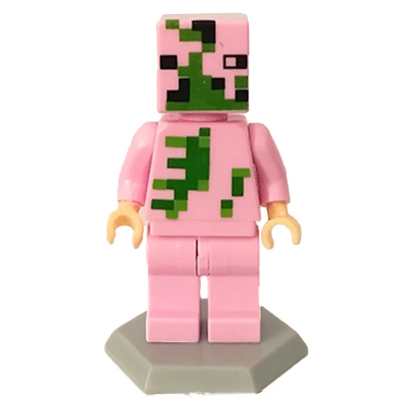 نمای جلو از مینی فیگور لگو ماینکرفت خوک با جزئیات کامل و الگوی پیکسلی