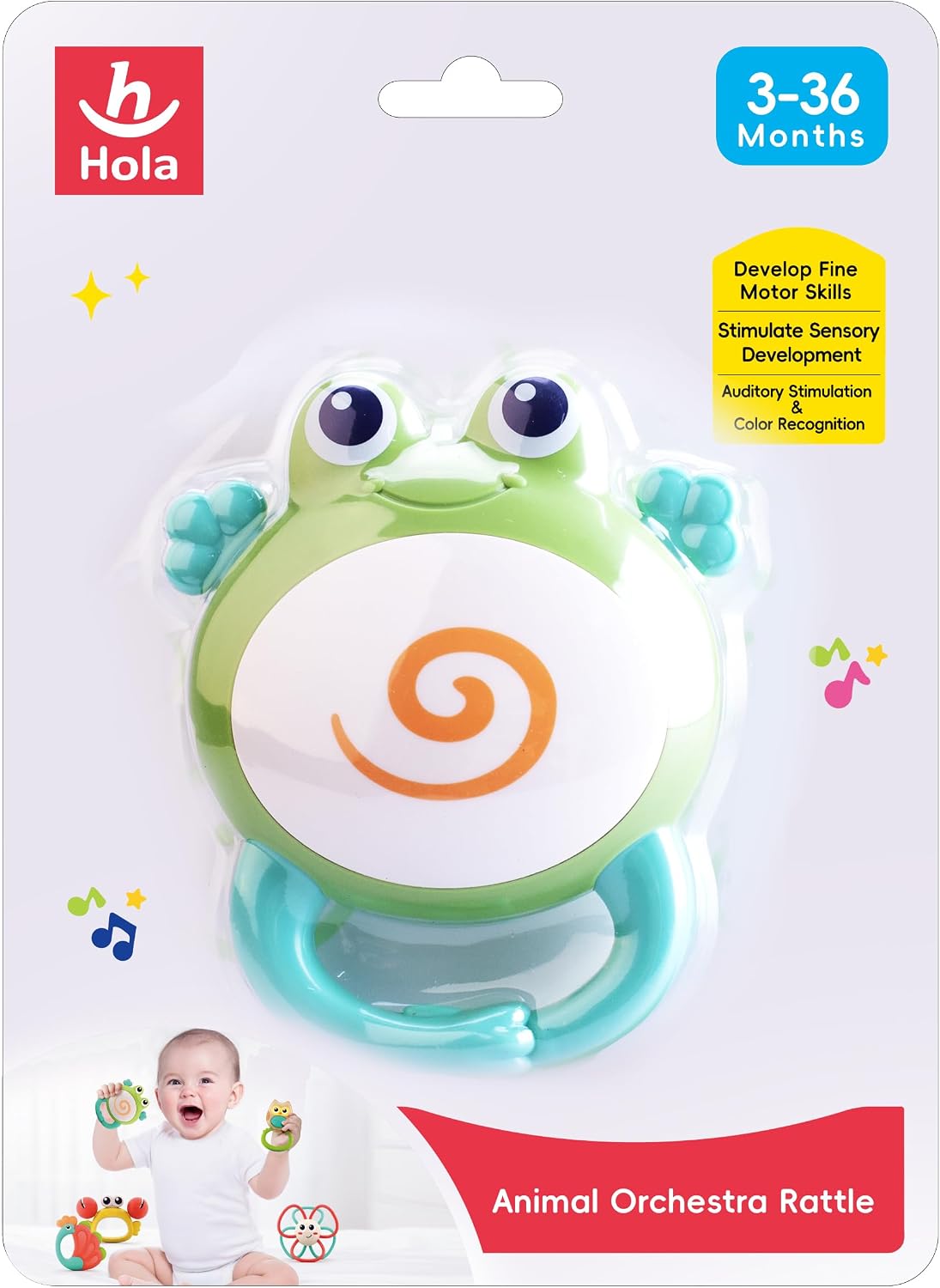 جغجغه طرح قورباغه هولا تویز Animal Orchestra Rattle Frog E318B-2