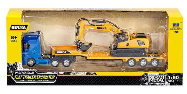 ماکت هوینا تریلی و بیل Huina Flat Trailer Excavator 1729