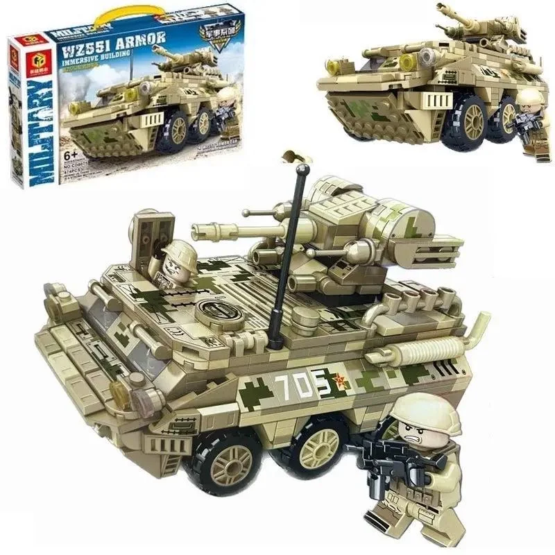 خرید لگو سرباز لگو تانک جنگی لگو تانک لگونظامی لگو چانگ دابلاک «ماشین نفر بر زرهی نظامی با توپ» لگو سرباز لگو توپ جنگی لگو تانک لگونظامی لگو خودرو زرهی Lego Chang Da Block  Immersive Building Military WZ551 Armor CD8075