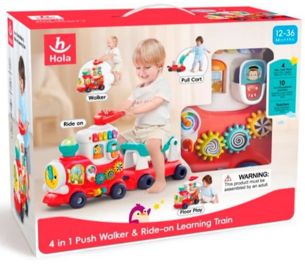 اسباب بازی هولا تویز واکر قطار قرمز 4in 1 Push Walker And Ride-on Learning Train HE8990