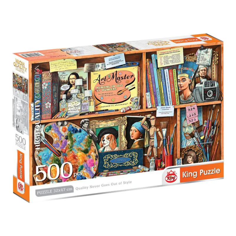نمای سهبعدی جعبه پازل کینگ 500 تکه طرح هنرمندان Artists مدل King High Quality Collection 8046