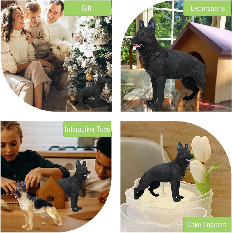 فیگور سگ ژرمن شپرد سیاه Black German Shepherd در محیط دکوراتیو در حال بازی کودکان