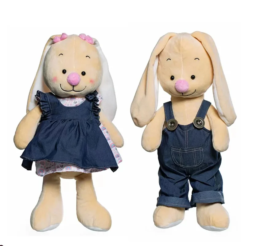 خرید اسباب بازی عروسک پولیشی یانیک تویز «خرگوش لباس جین پسر و دختر» Yanic Toys Rabbit denim clothes girl and boy Plush Doll AF100238A-B