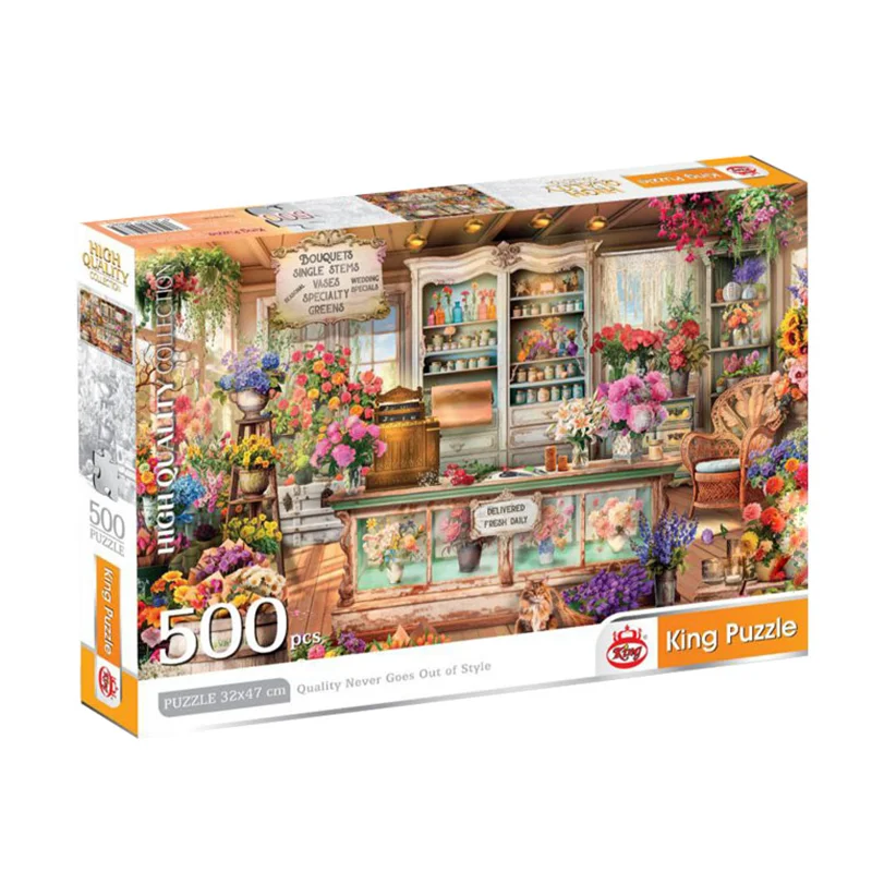 نمای سهبعدی جعبه پازل کینگ 500 تکه فروشگاه گل و گیاه Flower And Plant Store مدل King High Quality Collection 8046
