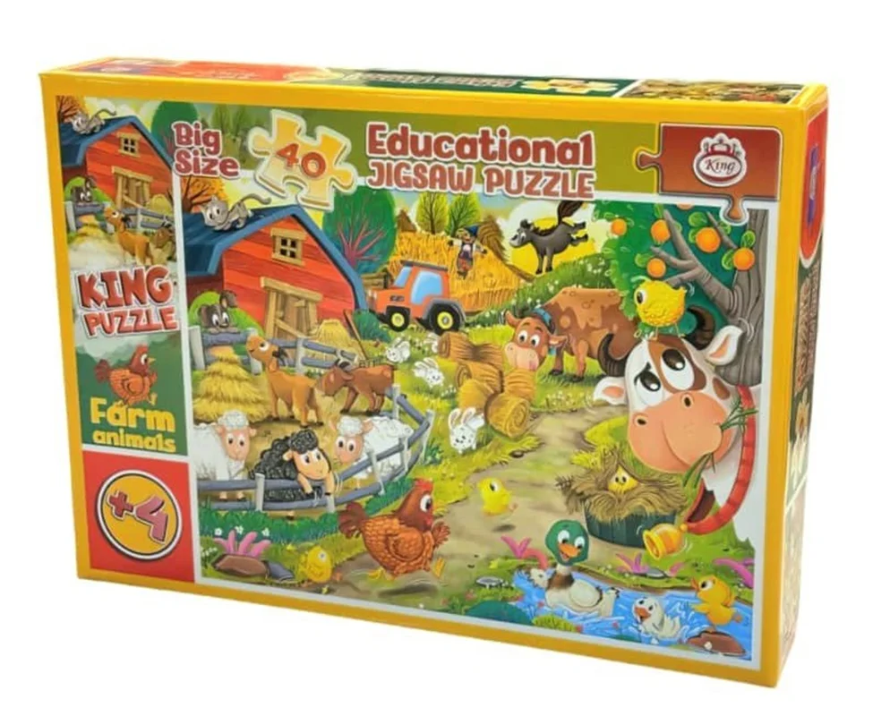 نمای جعبه پازل آموزشی کودکان Educational Jigsaw Puzzle King مدل حیوانات مزرعه Farm Animals