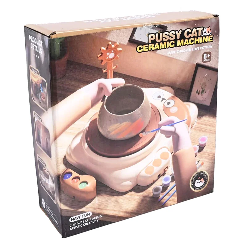 چرخ سفالگری برقی کودکانه مدل Pussy Cat در جعبه بستهبندی