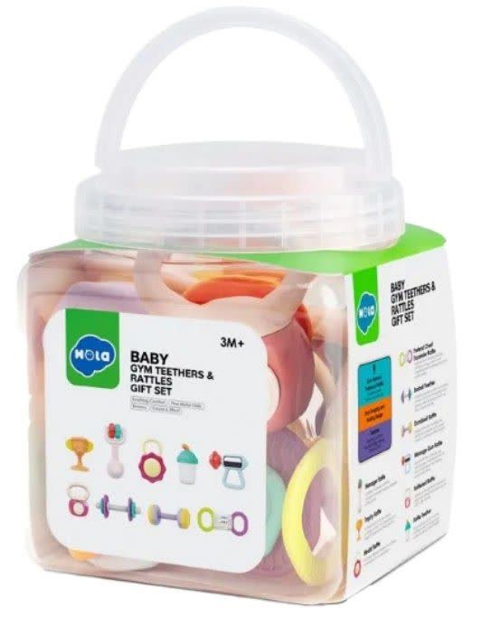 جغجغه کودک هولا تویز 9 قطعه سطلی Baby Gym Teethers and Rattles Gift Set HA7900