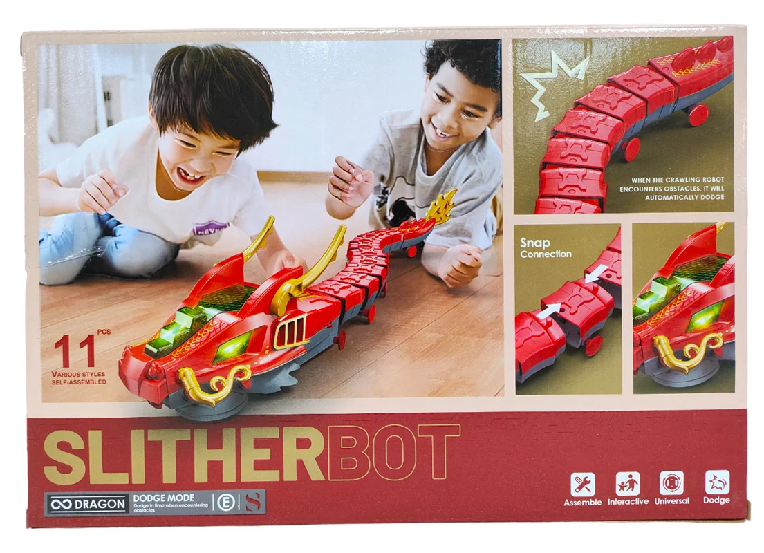 خزنده ساختنی موزیکال چراغدار اژدها متحرک مدل Slitherbot Dragon Tenxuan 11Pcs - بستهبندی از نمای پشت