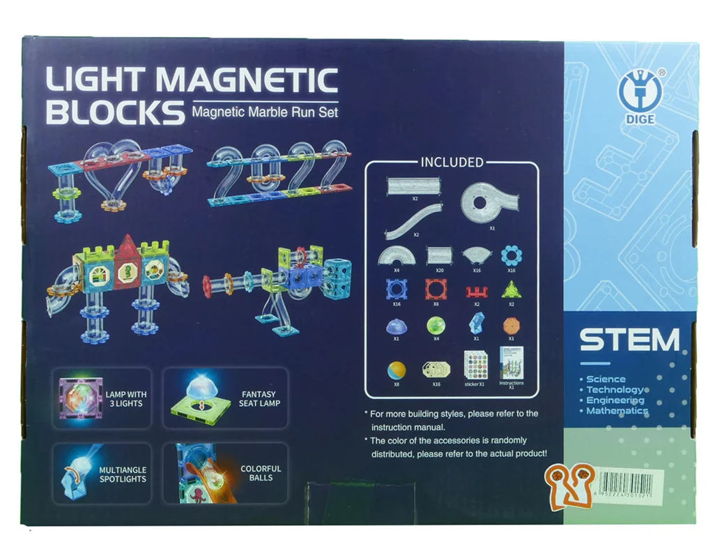 نمای پشت جعبه اسباببازی ساختنی مغناطیسی شب نما مدل Marble Run