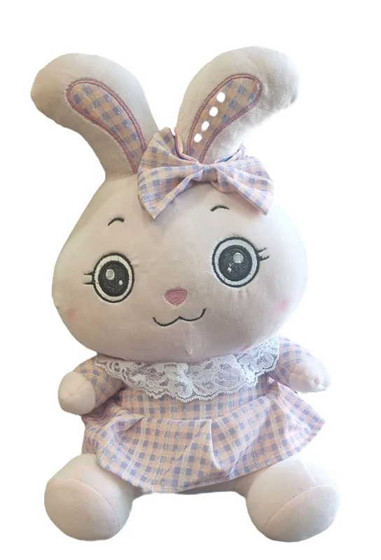 خرید اسباب بازی عروسک پولیشی «خرگوش گل دوزی شده، خرگوش با دامن و گل سر» Embroidered rabbit plush doll