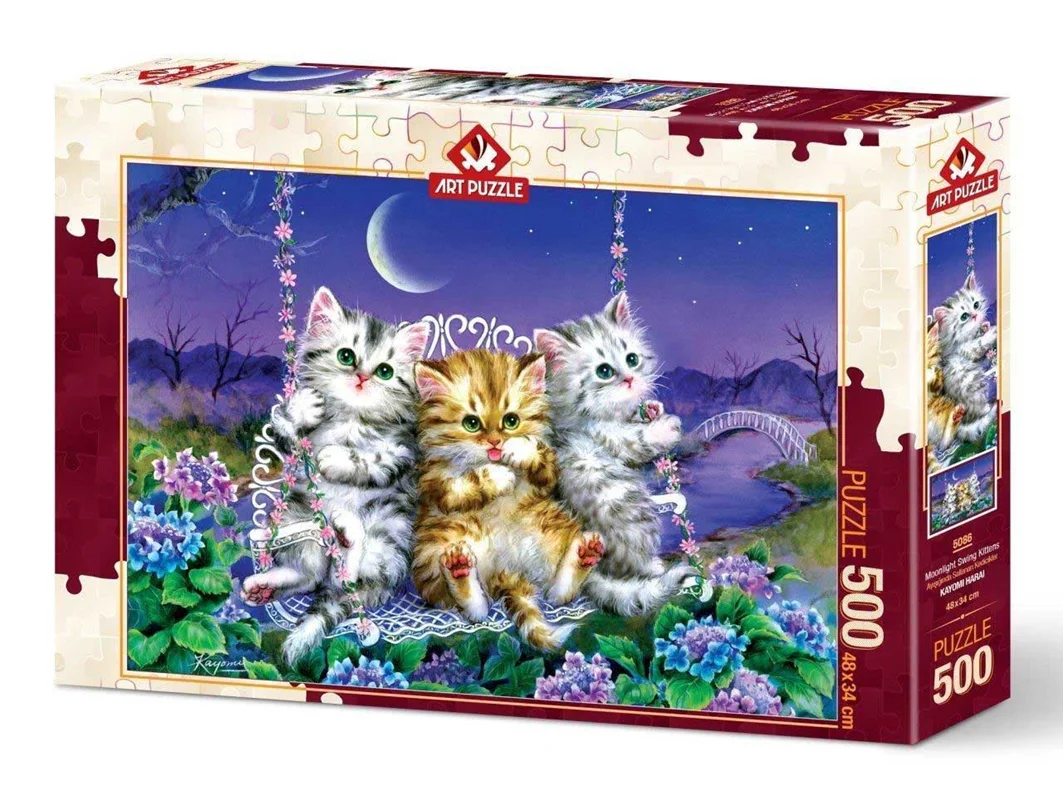 خرید پازل آرت 500 تکه «بچه گربه های براق زیر نورمهتابی» Art Puzzle Moonlight Swing kittens 500 pcs 5086