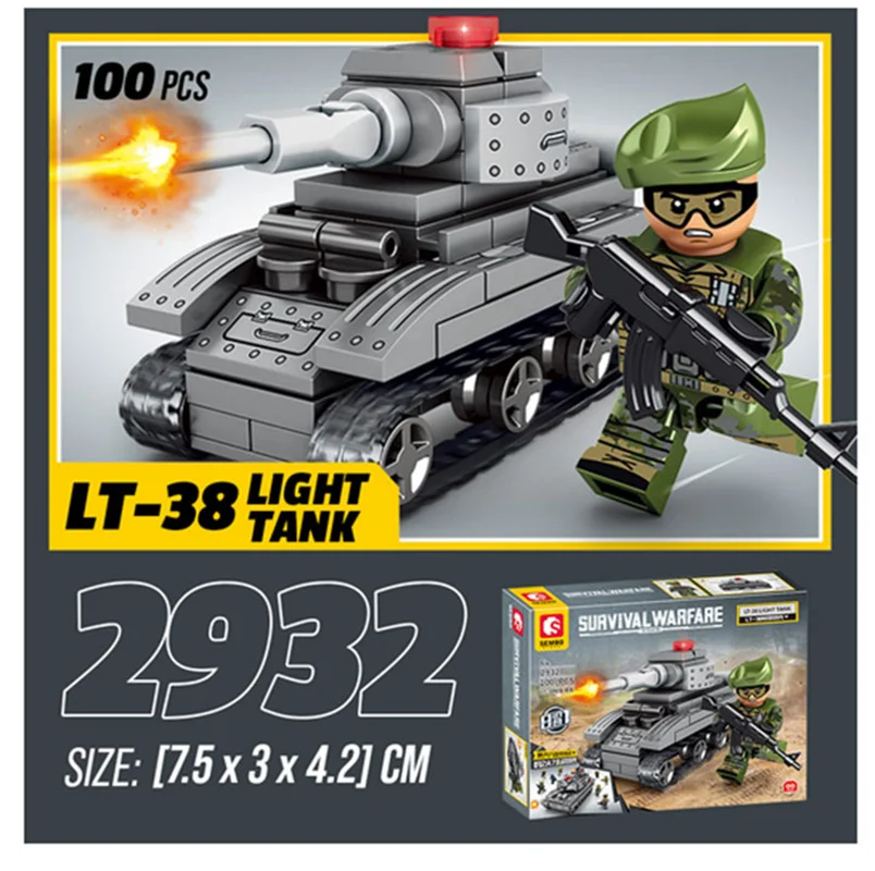 لگو خودرو زرهی نیمه ردیابی، لگو تانک پنتر، لگو تانک تعقیب کننده، لگو هواپیمای جنگنده، لگو برند سمبو بلاک «ست 8 تایی تانک جنگ بقا»  Lego Tank Survival Warfare 2932-2939