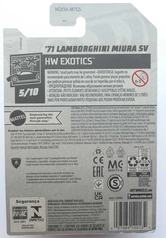 پشت بستهبندی ماشین فلزی هات ویلز لامبورگینی میورا SV