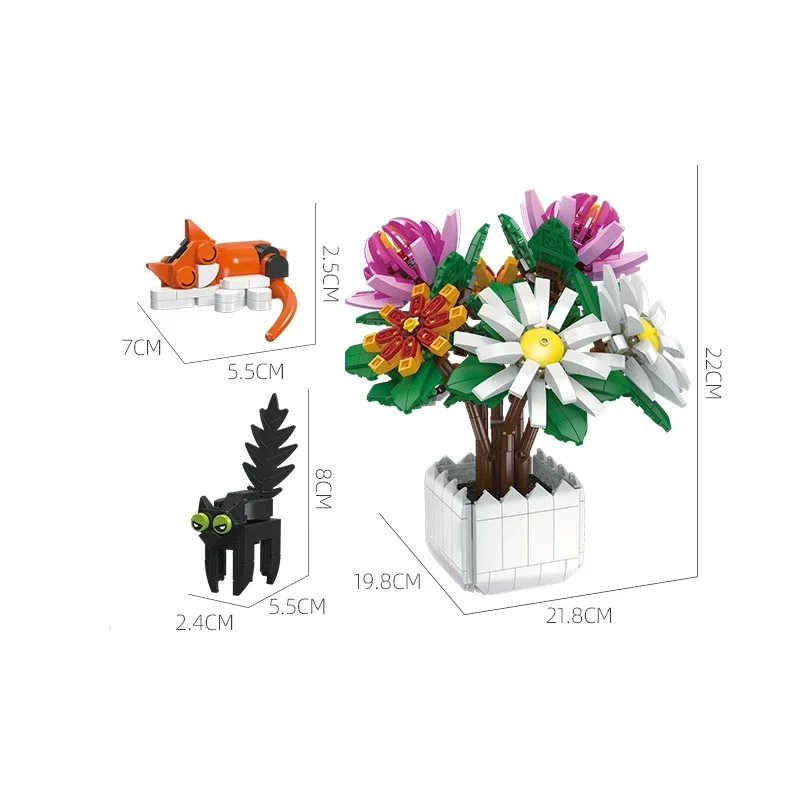 LEGO Chrysanthemum Potted Plant JJ9036 - ابعاد اجزای ساخته شده لگو گلدان گل