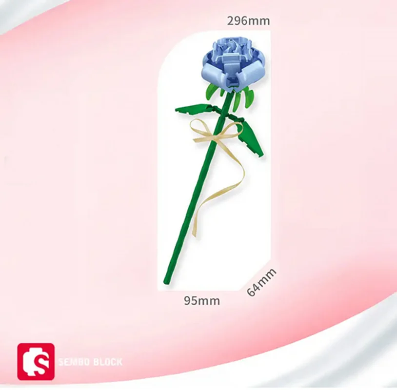 لگو شاخه گل رز آبی Blue Rose 61005B مقیاس اندازه