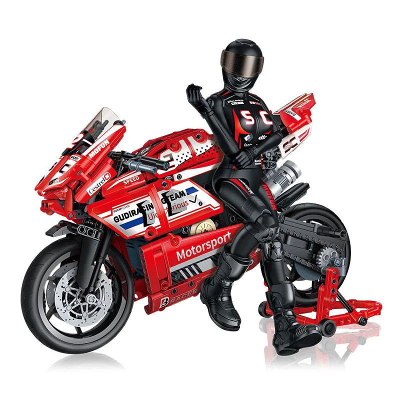 لگو موتور سیکلت، لگو خانم موتور سوار، خرید لگو گودی، لگو «موتور سیکلت با یک خانم موتور سوار»   Gudi Lego Blocks Sc Motorcycle V4 Motor Sport Super Technialie 70007