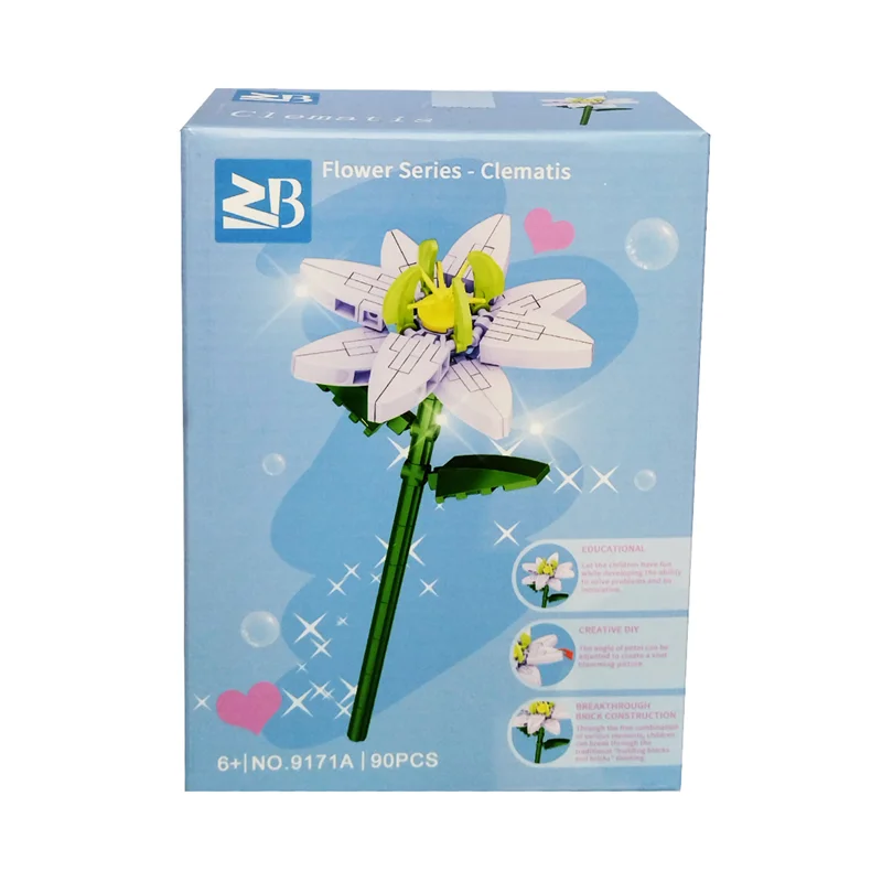 جعبه لگو گل کلماتیس ۹۰ قطعه ZB Flower Series Clematis در نمای جلو