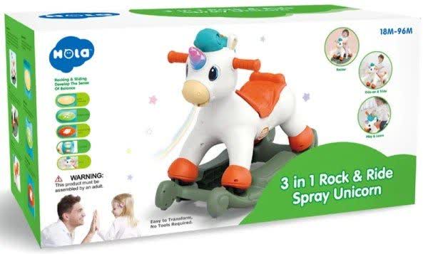 اسباب بازی هولا تویز راکر یونیکورن 3 کاره 3in 1 Rocking Riding Spray Unicorn HE898800